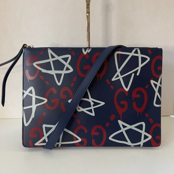 Gucci 445597 Ghost GG Stars Big Pouch Multicolor Leather Clutch (152481) - Picture 1 of 9